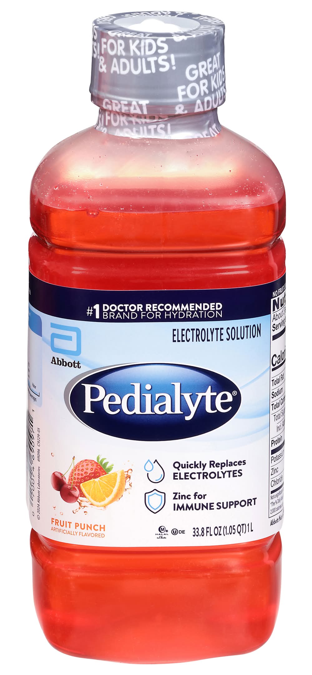 Pedialyte Electrolyte Solution For Immune Support, Fruit Punch (33.8 fl oz)