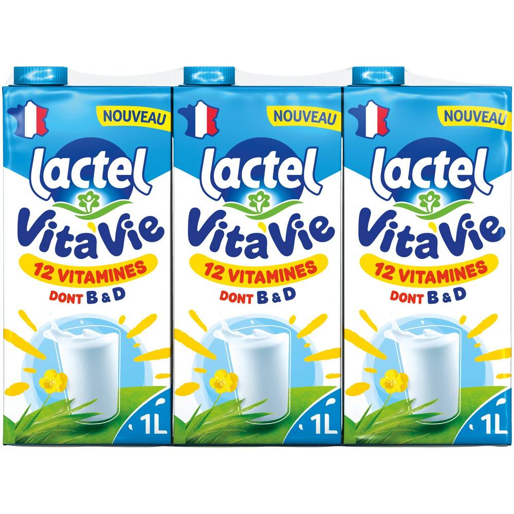 Lactel - Lait vitaminé 1,0% mg vita'vie (6 x 1L)