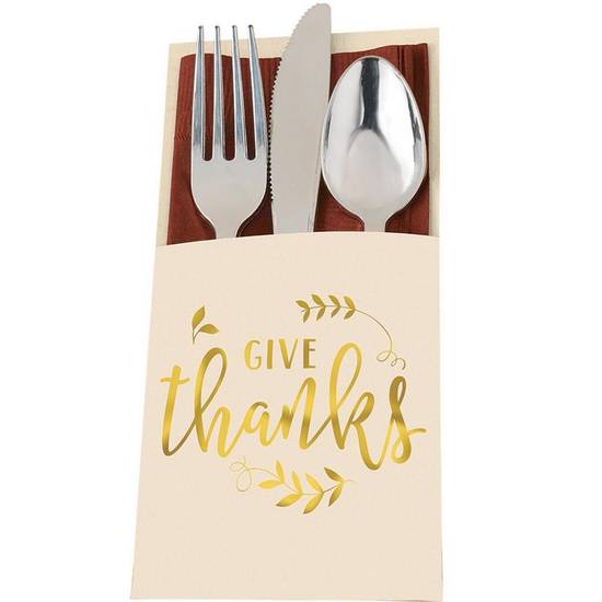 Give Thanks Thanksgiving Cutlery Holders 12ct