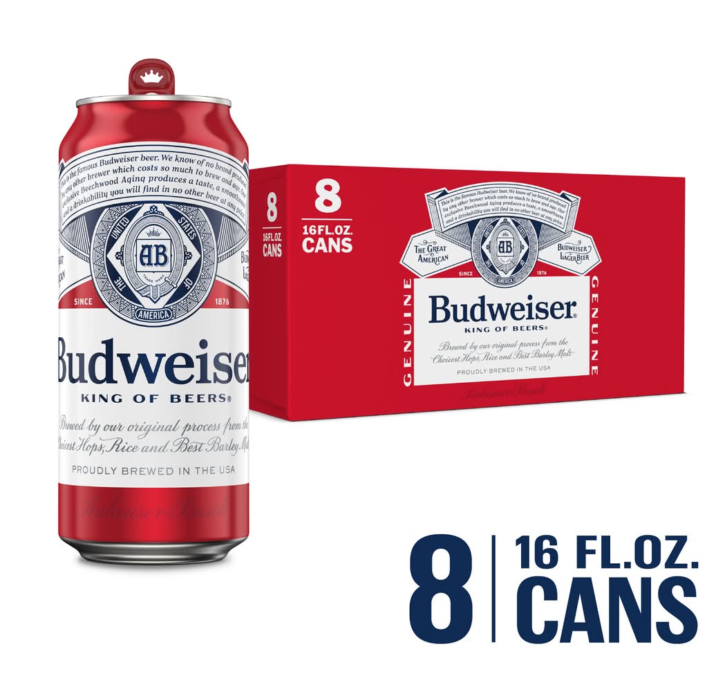 Budweiser American Lager Beer (8 x 16 fl oz)