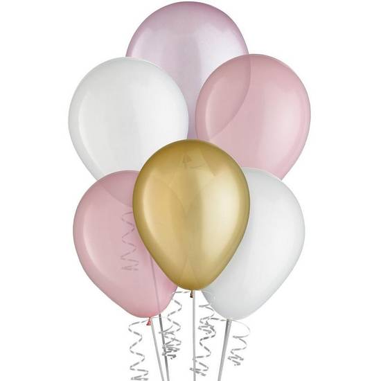 Uninflated 15ct, 11in, Pastel Pink 4-Color Mix Latex Balloonst - Pinks, Gold White