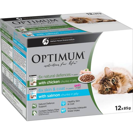 Optimum Natural Defence Skin and Coat Cat Food 12x85g 12 pack