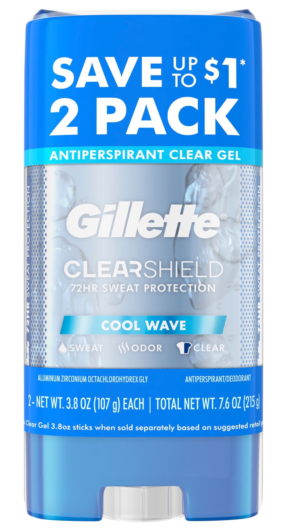 Gillette Clear Shield Sweat Protection Cool Wave Antiperspirant Clear Gel (2 x 3.8 oz)