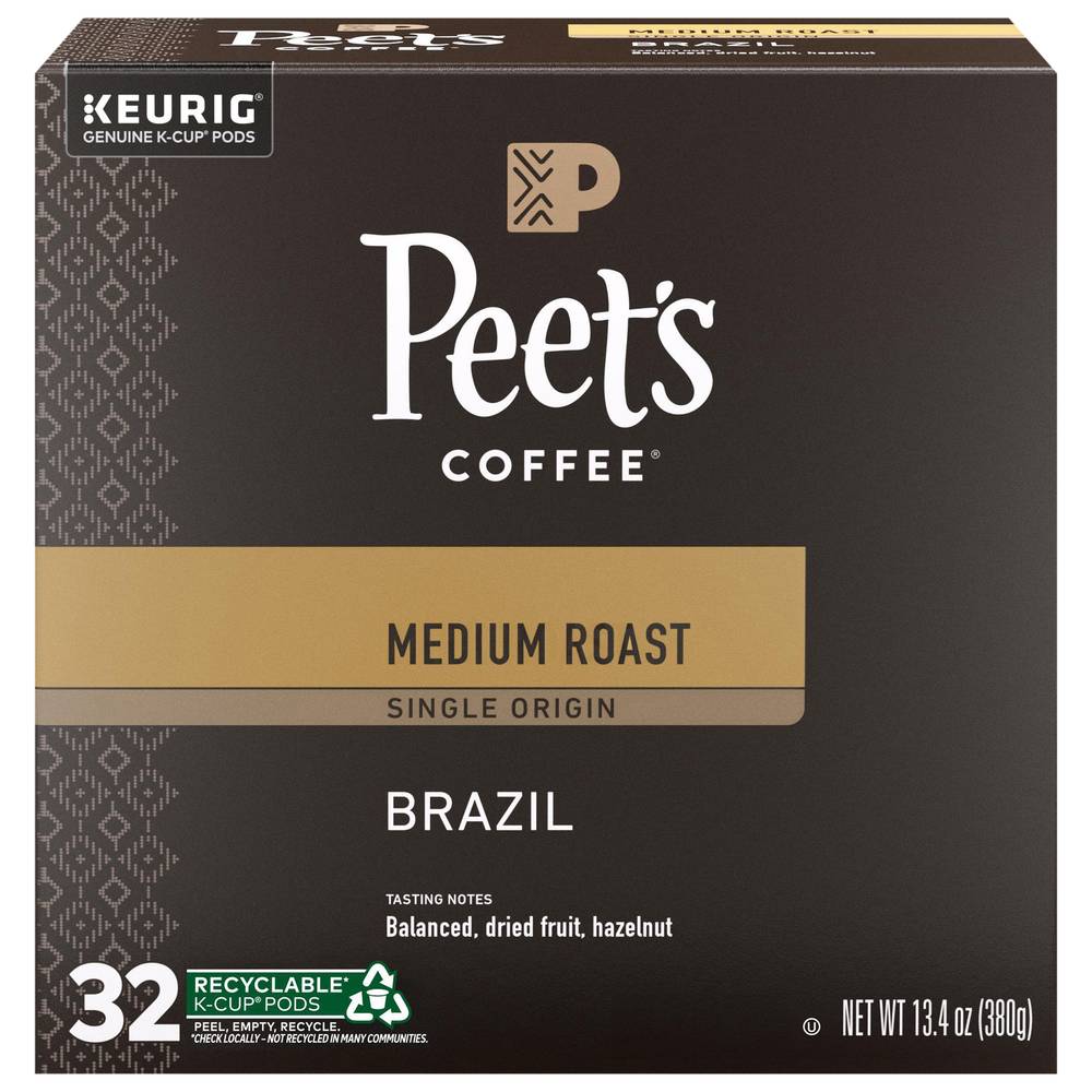 Peet's Coffee Brazil Medium Roast Coffee K-Cup Pods (13.7 oz, 32 ct)