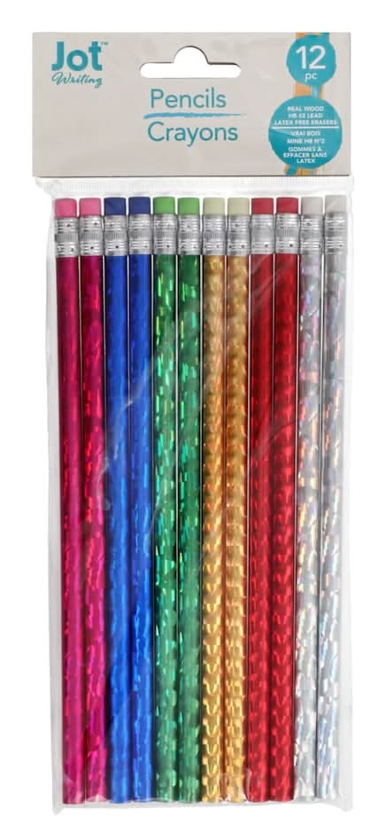 Jot Holographic Wooden Writing Pencil Crayons, Assorted (12 ct)