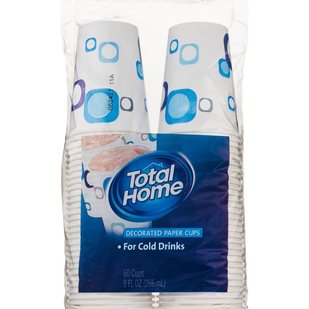 Total Home Decorated Paper Cups, 9 Oz, 60 Ct