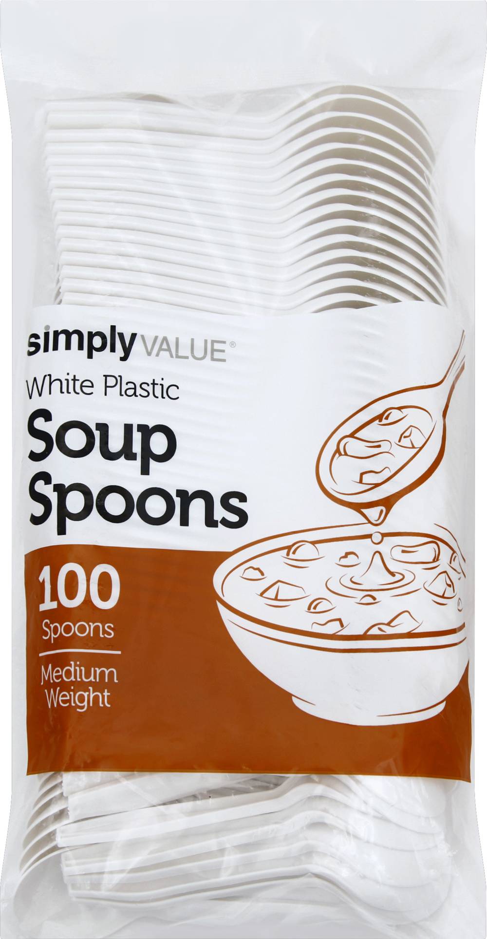 Simply Value Medium Weight White Plastic Soup Spoons (100 pack)