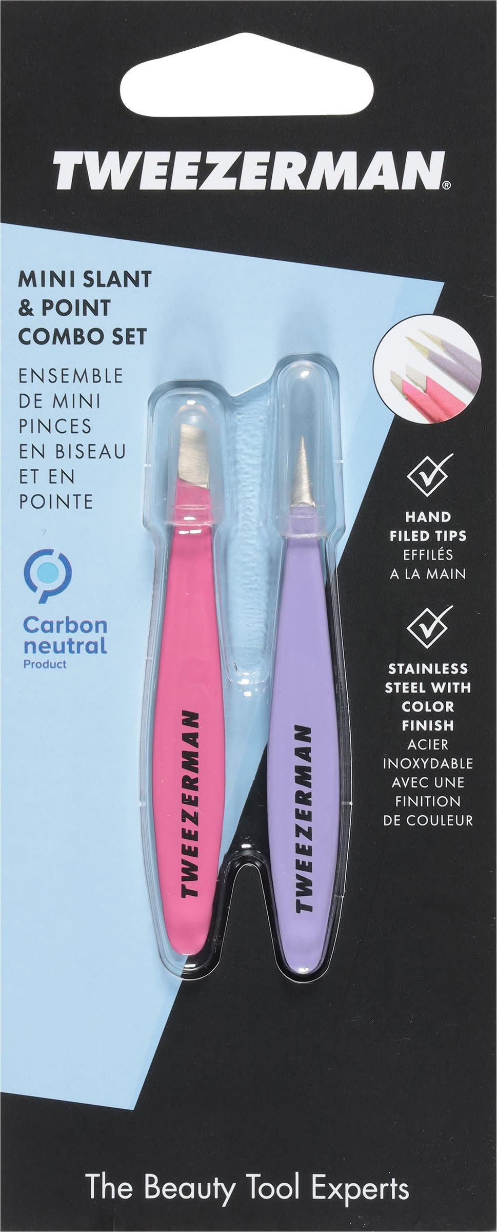 Tweezerman Mini Slant & Point Tweezer Combo Set, Pink-Purple (2 ct)