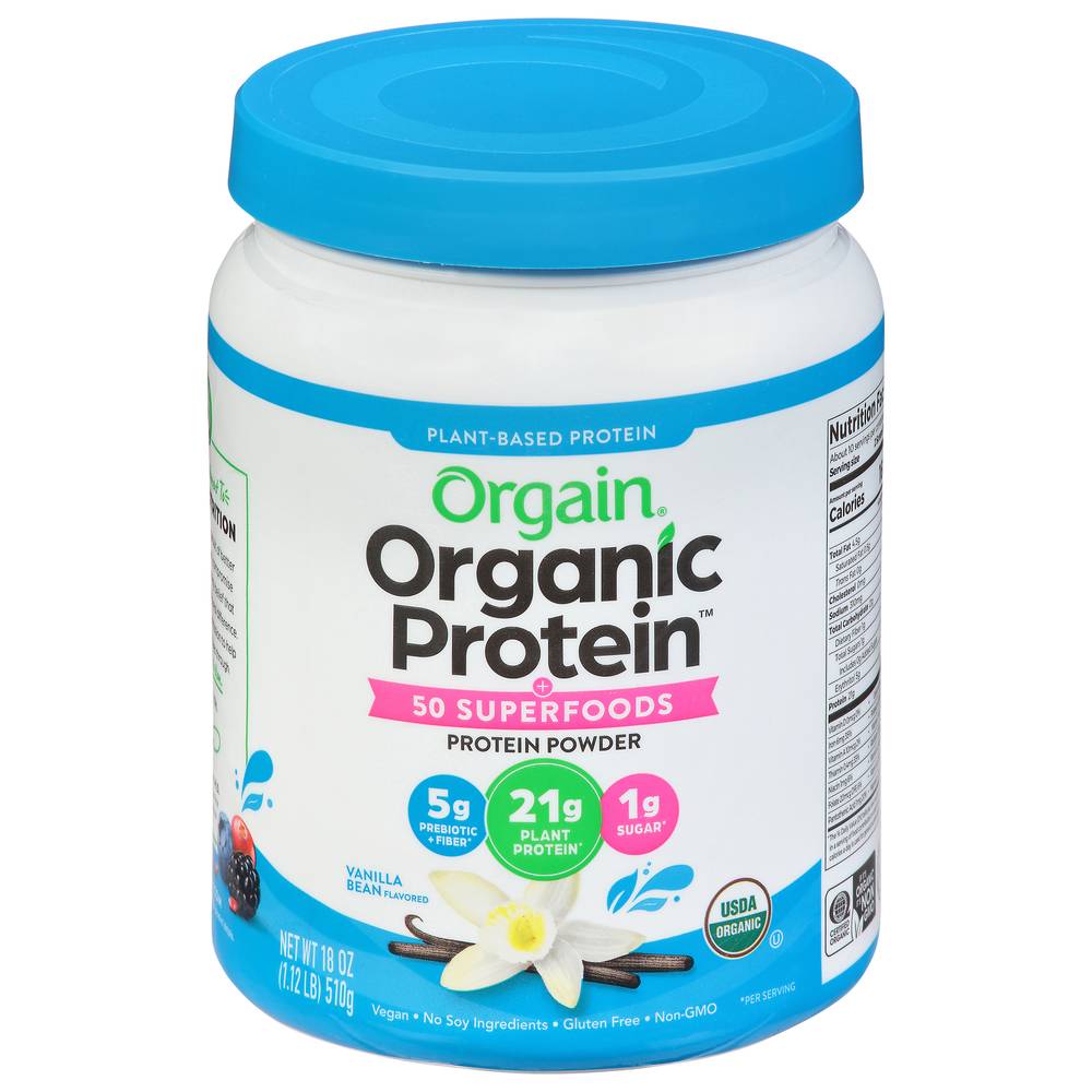 Orgain Organic Protein Flavored Protein Powder, Vanilla Bean (18 oz)