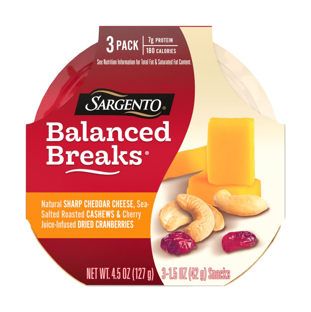 Balanced Breaks Sharp Cheddar Cheese and Juice Infused Dried Cranberries (3 x 1.5 oz)