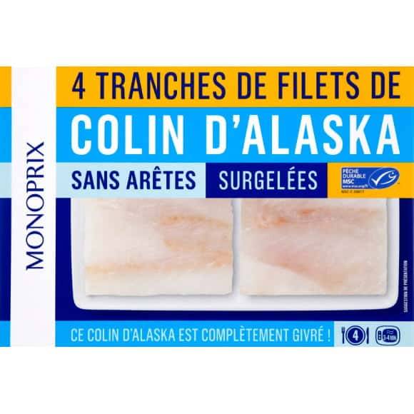 Monoprix Tranches De Filets De Colin D Alaska Sans Arêtes, Surgel{Es La Boite De 4, 400G