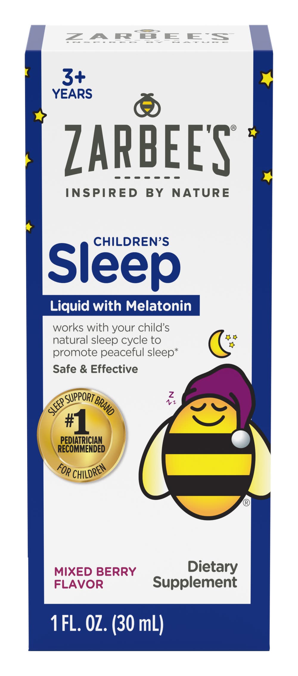 Zarbee's Naturals Sleep Children's Liquid With Melatonin Supplement 3+ Years, Mixed Berry (1 fl oz)