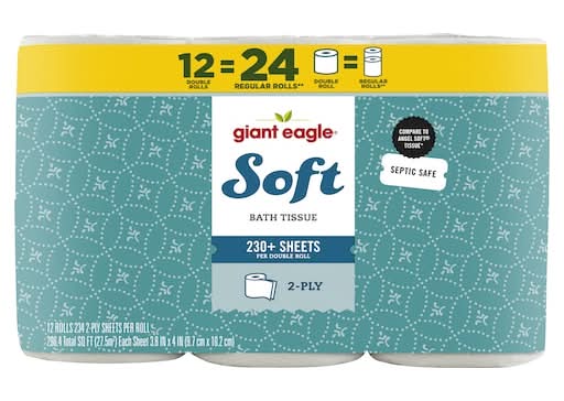 Giant Eagle Soft 2-ply Bath Tissue, 3.8x4 in (12 ct)
