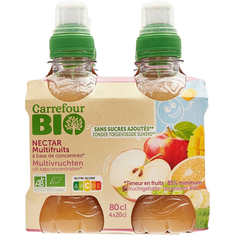 Carrefour Bio - Jus multifruits sans sucres ajoutés bio (4 pièces, 200 ml)