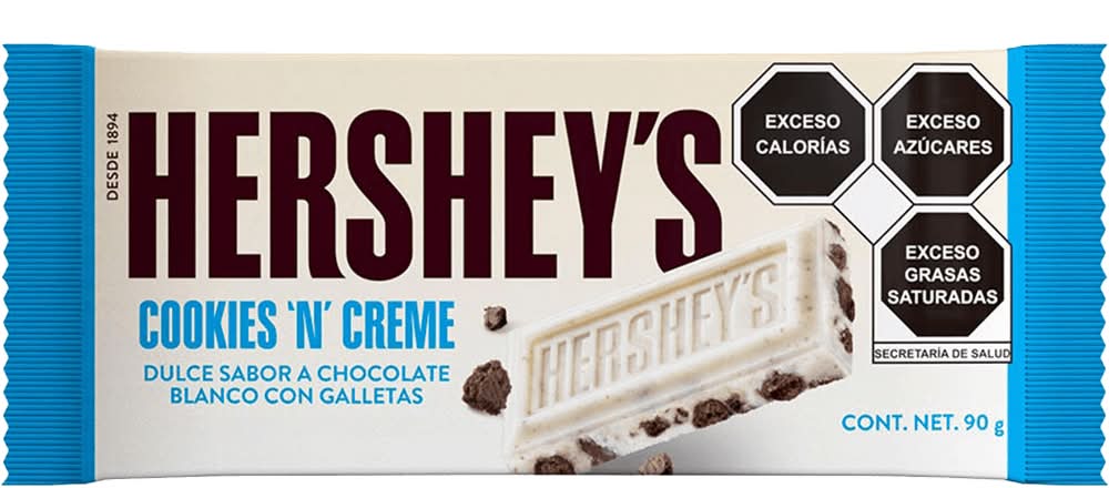 Hershey's · Cookies 'n' creme barra dulce con galletas, chocolate blanco-galletas (90 g)