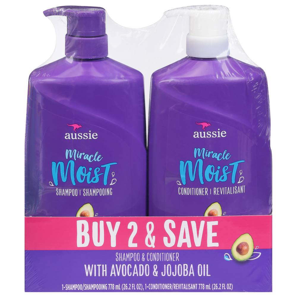 Aussie Miracle Moist Shampoo & Conditioner, Avacado & Jojoba Oil (26.2 fl oz)