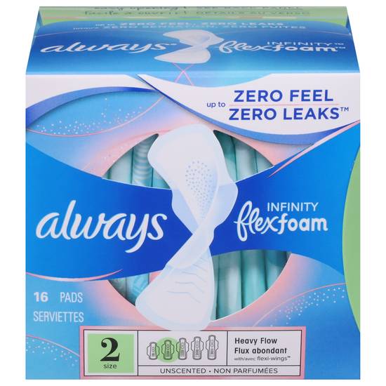 Always Infinity Flexfoam Size 2 Heavy Flow With Flexi-Wings Unscented Pads (16 ct)