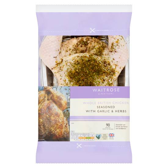 Waitrose Whole British Chicken Seasoned With Garlic & Herbs