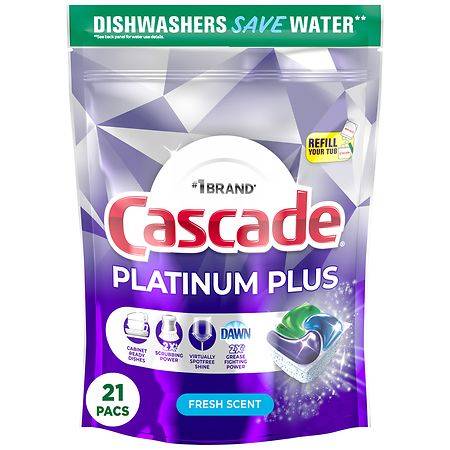 Cascade Auto Dishwashing Pouch With Liquid and Powder, Fresh (21 ct)