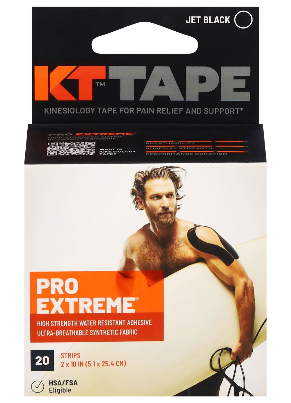 KT Tape Extreme Extra Strength Adhesive Strips, 2x10 in, Jet Black (20 ct)