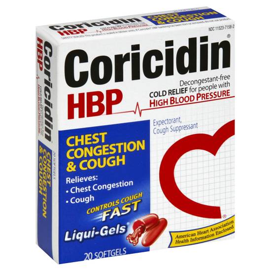 Coricidin Hbp Chest Congestion & Cough Relief (20 softgels)