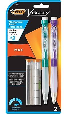BIC Velocity Max Mechanical Pencil, 0.7mm, #2 Hard Lead, 2/Pack (MPMX7P21-BLK)