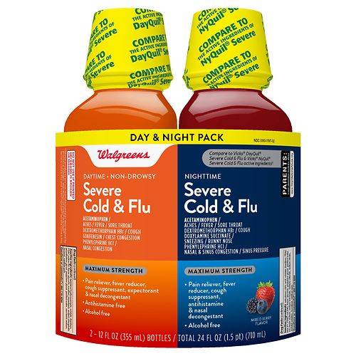 Walgreens Daytime & Nighttime Severe Cold & Flu Liquid Berry - 12.0 oz x 2 pack
