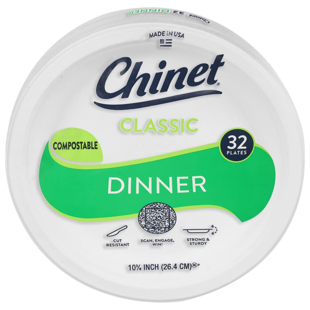 Chinet Classic Dinner Plates, 10⅜ in, White (1.9 lbs, 32 ct)