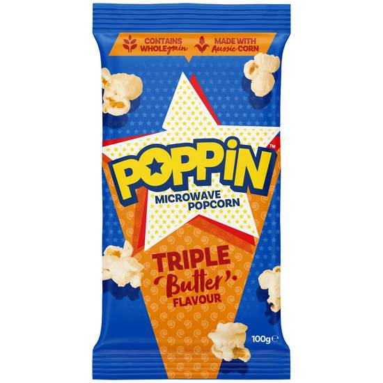 Poppin Microwave Popcorn Triple Butter Flavour Explosion 100g