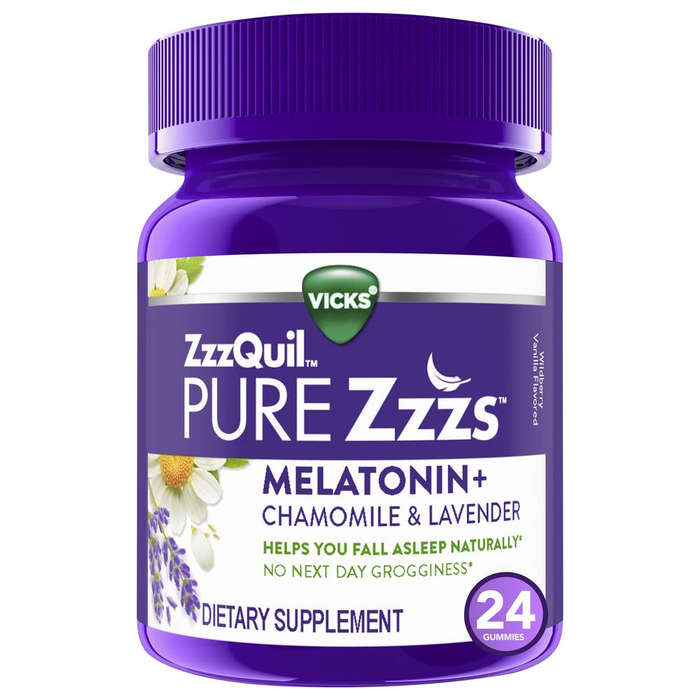 Vicks Pure Zzzquil Melatonin Chamomille & Lavander Gummies, Wildberry Vanilla (200 g, 24 ct)