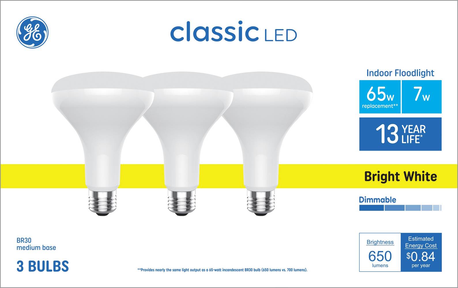 GE 65-Watt EQ BR30 Bright White Medium Base (e-26) Dimmable LED Spot and Flood Light Bulb (3-Pack) | 93131012