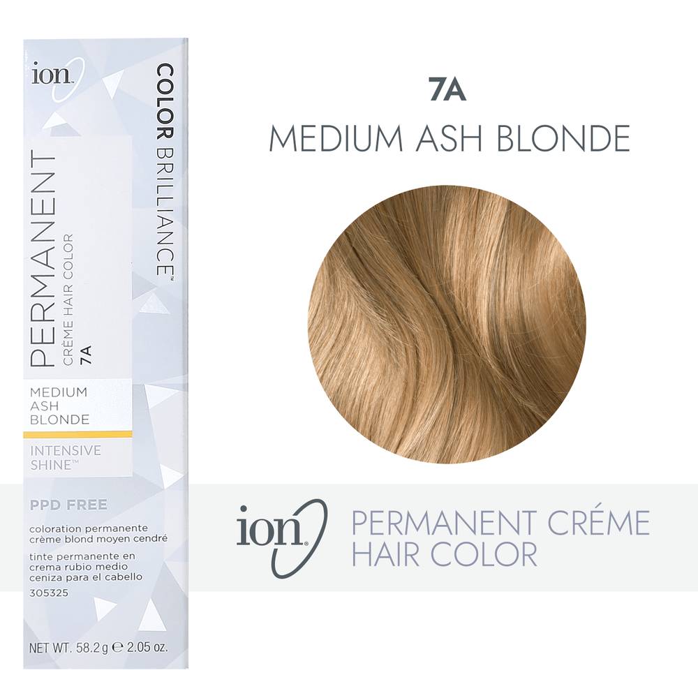 iON Intensive Shine Permanent Creme Hair Color, 7A Medium Ash Blonde (2.05 oz)