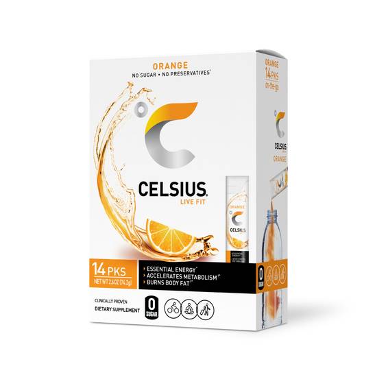 Celsius On-the-Go Orange Powder Packs, 14 CT
