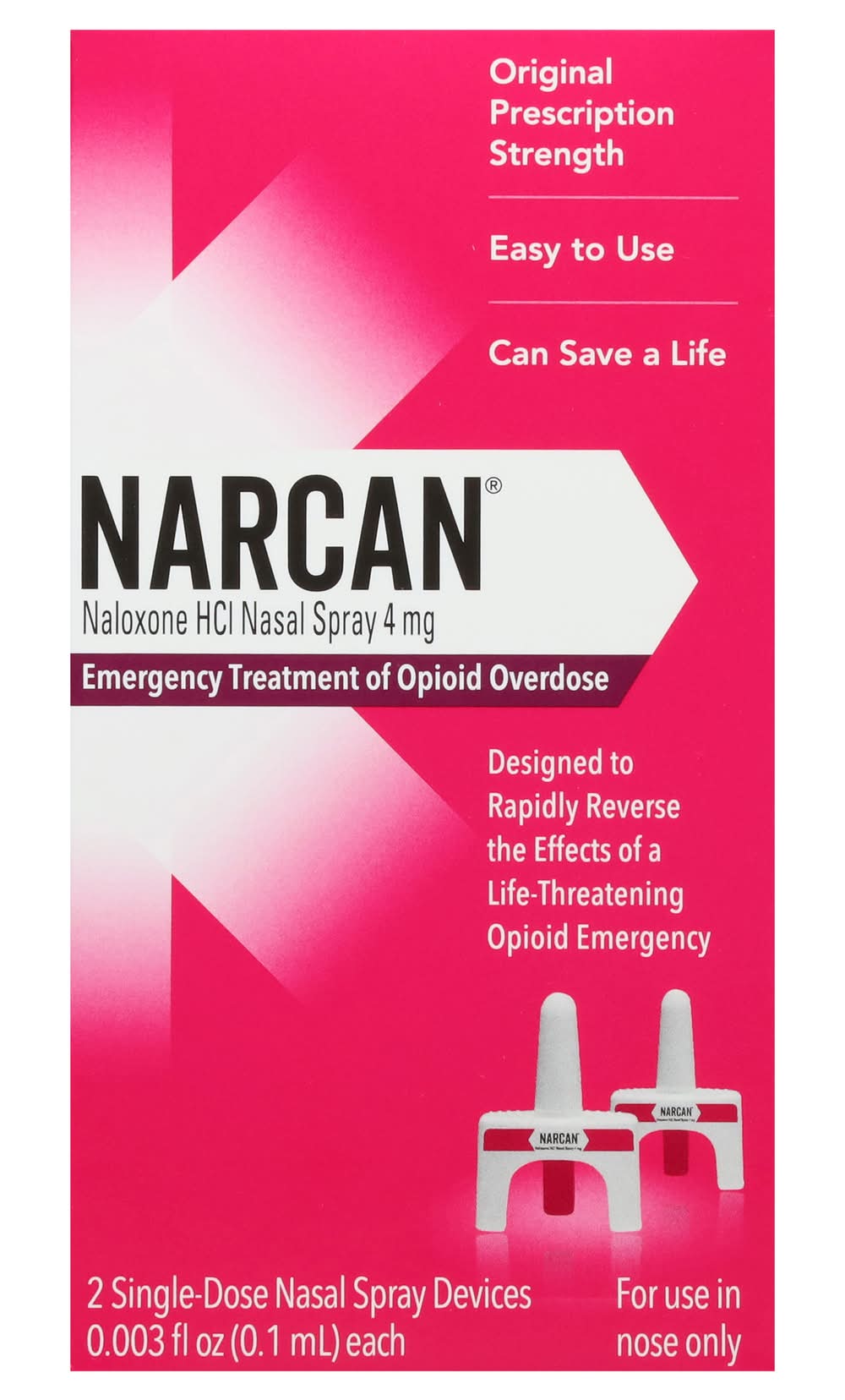 NARCAN Naloxone Hcl Nasal Spray 4 mg (0.1 ml, 2 ct)