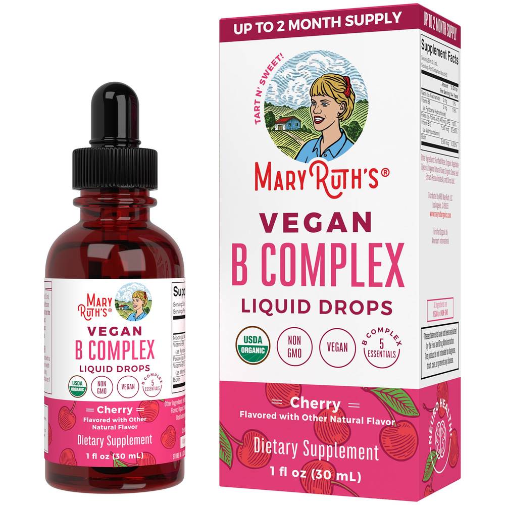 Mary Ruth's Vegan Vitamin B Complex Liquid Drops, Tart Cherry (1 fl oz)