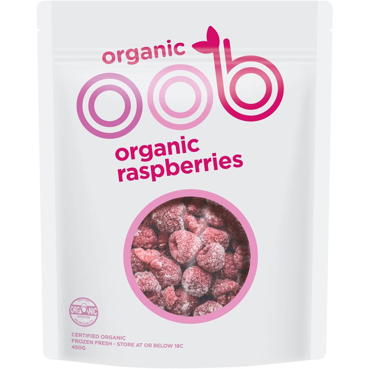 Oob Organic Raspberries 450g