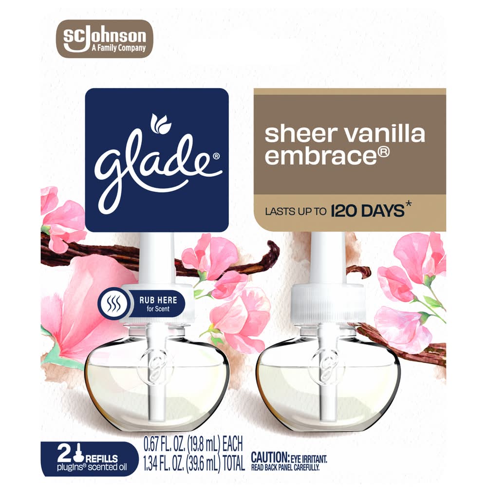 Glade Plugins Scented Oil Air Freshener Refills, Sheer Vanilla Embrace (2 x 0.67 fl oz)