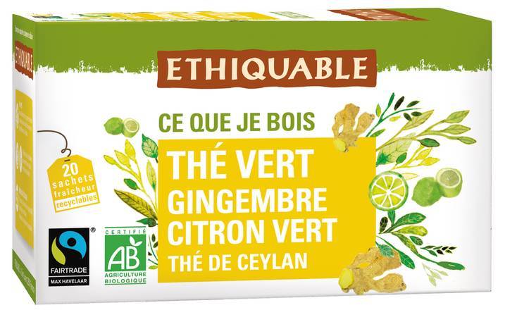 Ethiquable thé vert bio gingembre citron (20 pcs, 30 ml)