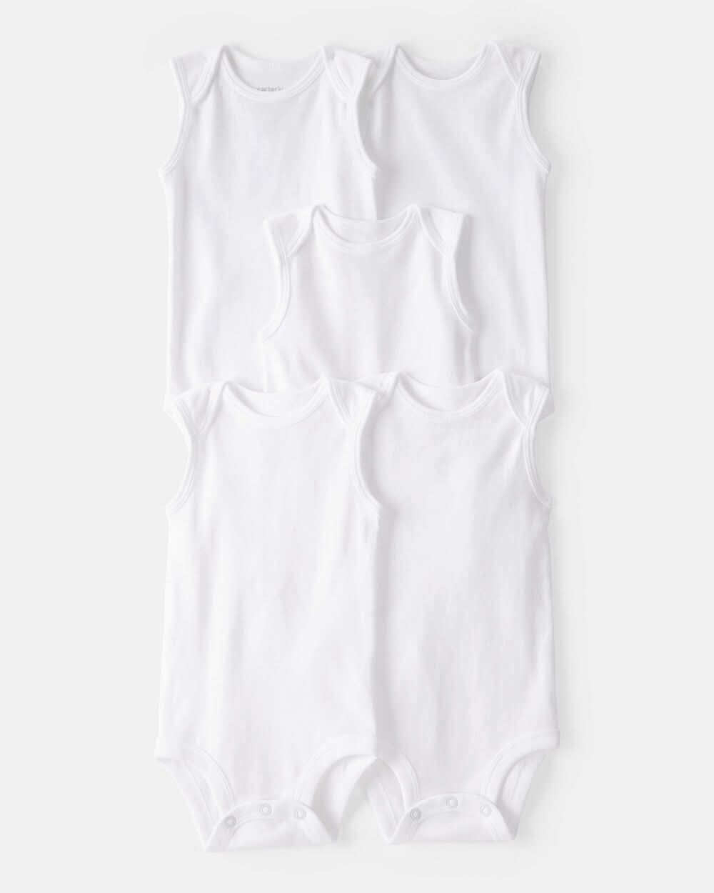 Baby 5-Pack Sleeveless Bodysuits - White - 6M