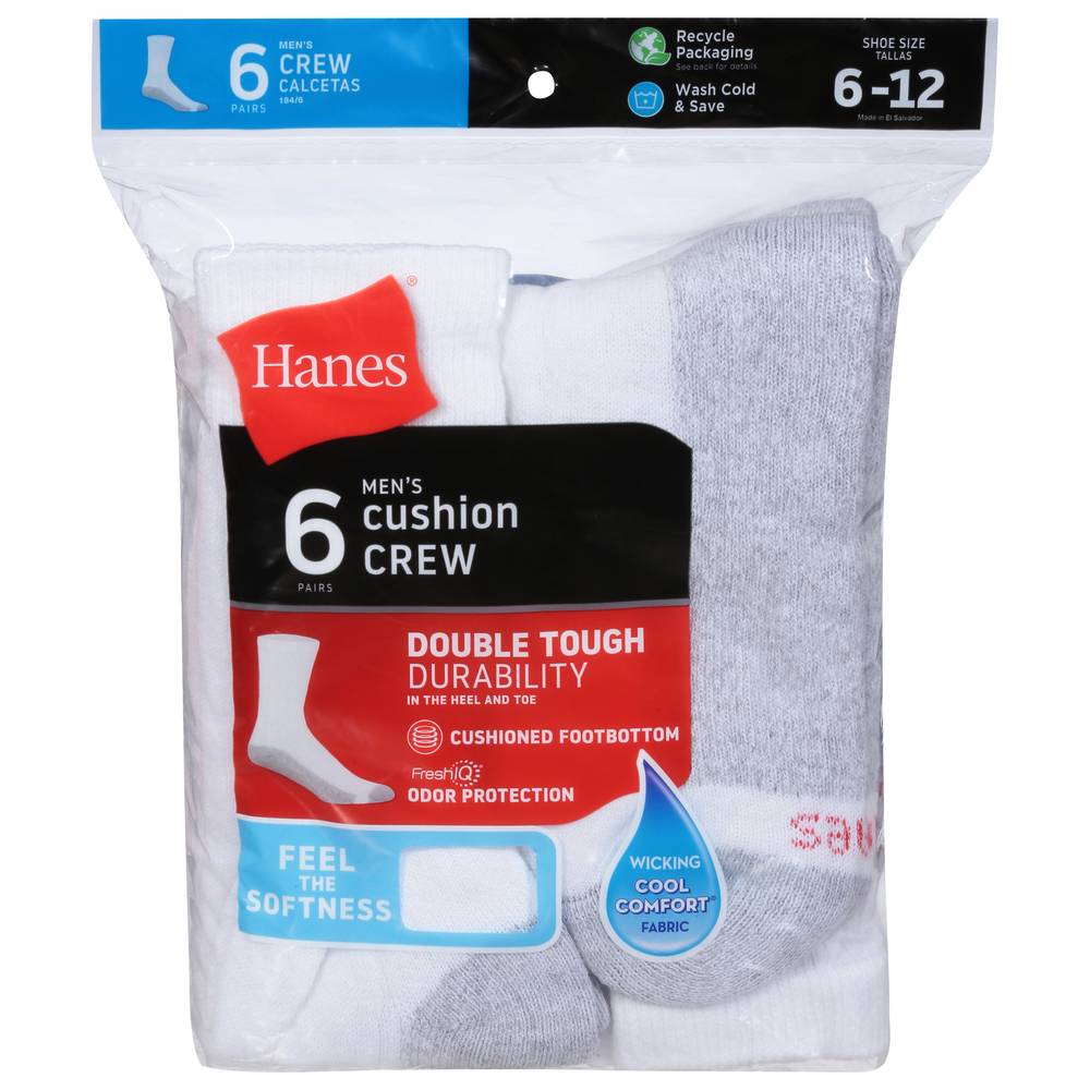 Hanes Men's Crew Cushion Socks 6-12, Multi