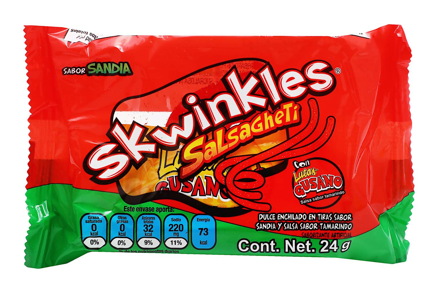 Skwinkles · Salsagheti tiras de dulce enchilado, sandía-tamarindo (24 g)