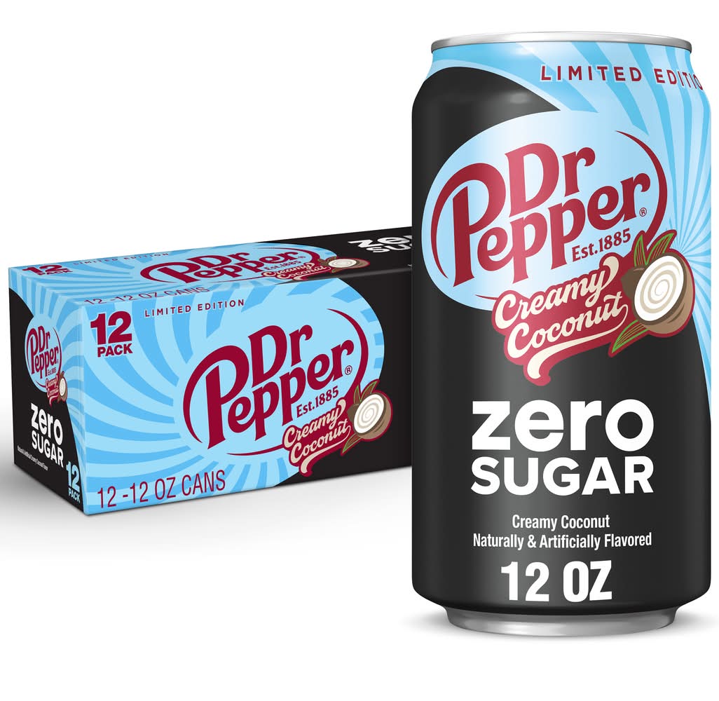 Dr Pepper Zero Sugar Soda, Creamy Coconut (12 x 12 fl oz)