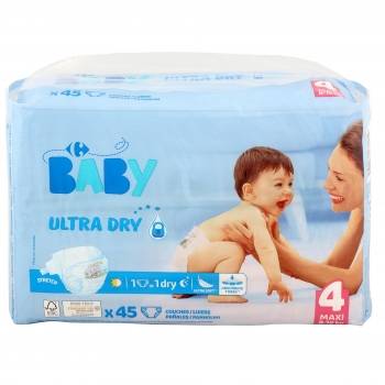 Pañales Carrefour Baby Ultra Dry Talla 4 (8-16 kg) 45 ud.