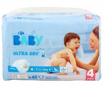 Pañales Carrefour Baby Ultra Dry Talla 4 (8-16 kg) 45 ud.
