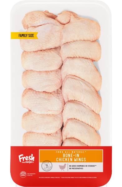 Meijer 100% All Natural Bone-In Chicken Wings, Family pack (4.22 lbs)