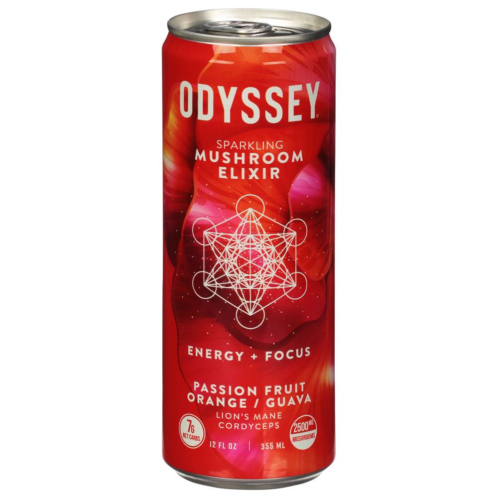 ODYSSEY Energy Focus Sparkling Mushroom, Passion Fruit-Orange-Guava (12 fl oz)