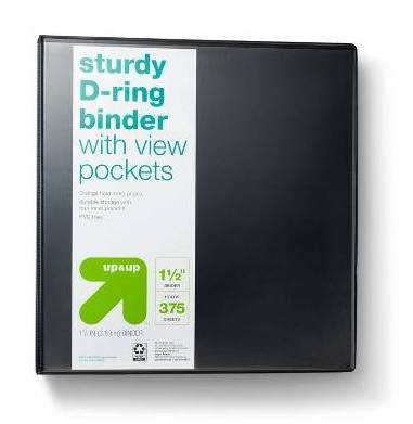 up&up D-Ring Sturdy Binder With View Pockets 375 Sheets, 1.5"