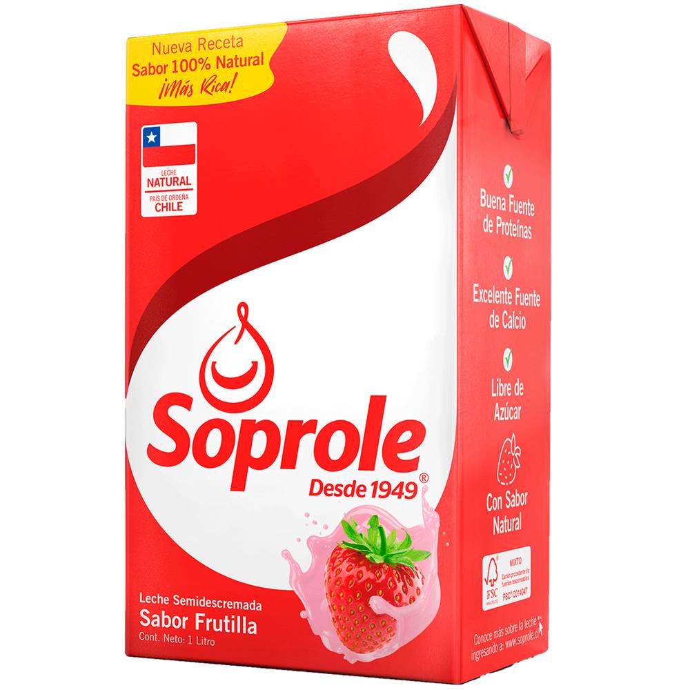 Soprole leche semidescremada sabor frutilla (1 l)