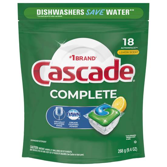 Cascade Complete Lemon Scent Dishwashing Pods (18 ct)