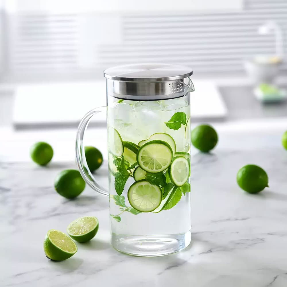 King Crystal · Jarra de vidrio con tapa de acero inoxidable 2.2 l, 19.5x11.8x25.4 cm